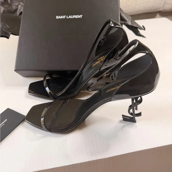 Saint Laurent Black Patent Leather Square-Toe Ankle-Strap Heels | Size 40 - Picture 7 of 14